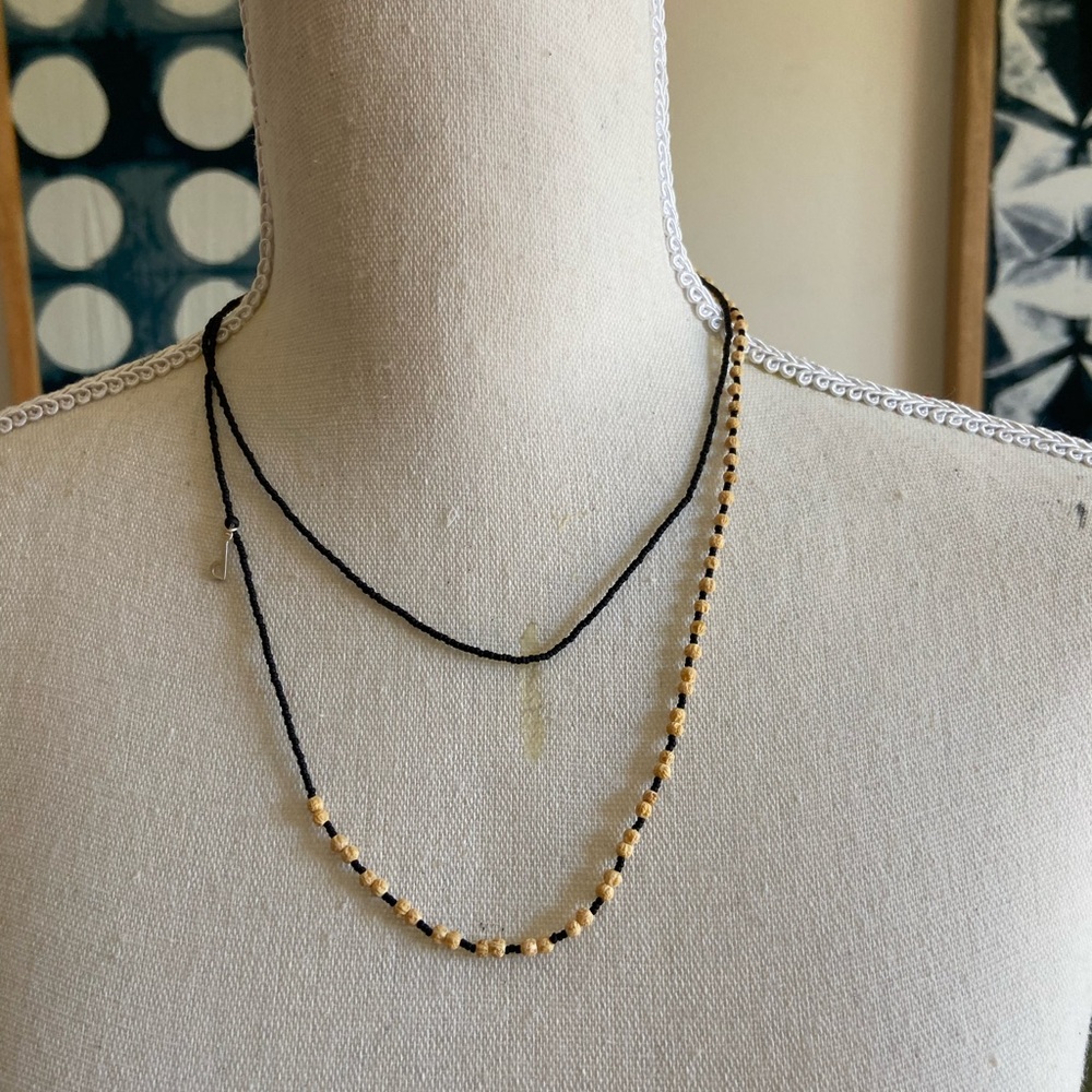 Artisan handmade bead necklace black and beige
